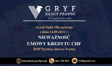 Wyrok Sądu Okręgowego w Szczecinie z dnia 14 września 2021 roku, sygn. akt I C 295/21 przeciwko BNP PARIBAS (dawny FORTIS)