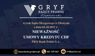 Wyrok Sądu Okręgowego w Olsztynie z dnia 4 października 2021 roku, sygn. akt I C 634/20, przeciwko PKO BANK POLSKI S.A.